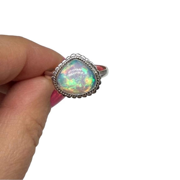 Ethiopian Fire Opal Ring Size 11 Solid 925 Sterling Silver - Picture 5 of 11